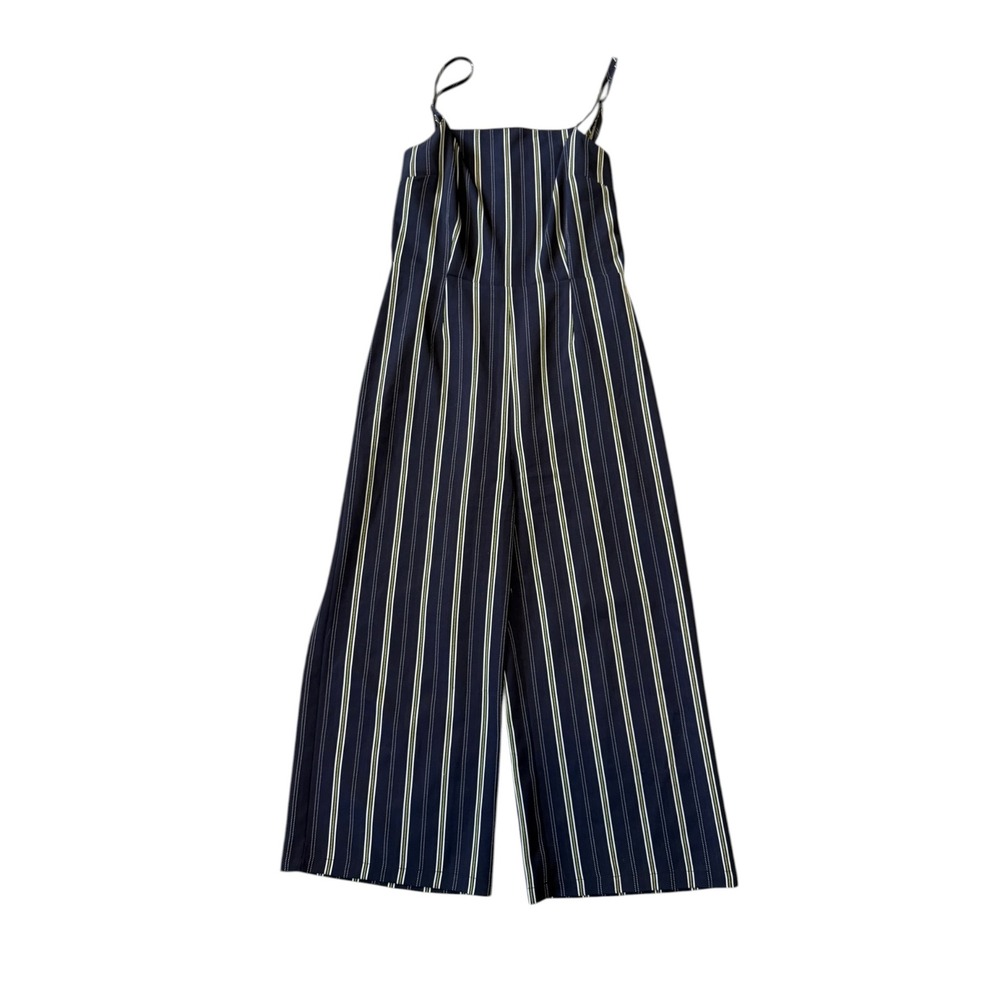 Cupcakes and Cashmere Navy Striped Wide Leg‎ Cropped Jumpsuit Size 8
